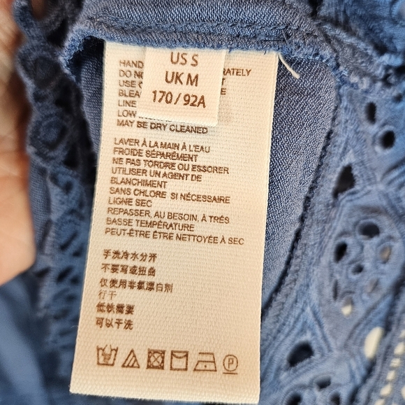 Free People Womens Tunic Sz S Blue Eyelet Trim Button Front Boho Beachy Vacation - Picture 6 of 13